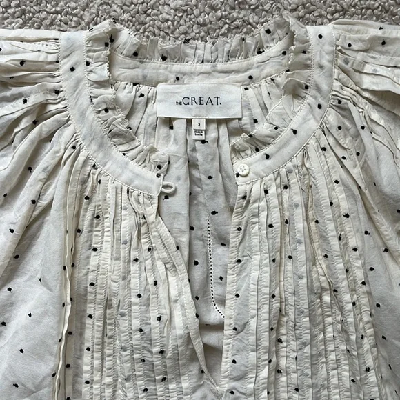 THE GREAT. Cream Polka Dot Blouse - Picture 7 of 13